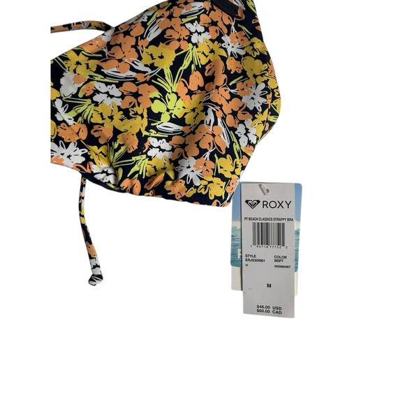 Roxy Beach Classics Strappy Floral Print Bra Bikini Swim Top Black Multi Size M - Picture 9 of 11